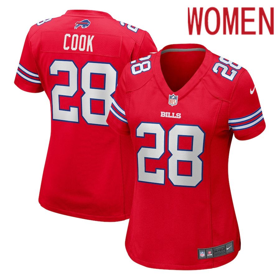 Women Buffalo Bills #28 James Cook Nike Red Player NFL Jersey->women nfl jersey->Women Jersey